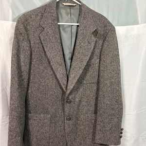 Stafford Mens Blazer 40R Gray Tweed Wool Sport Coat Elbow Patch Tailored USA